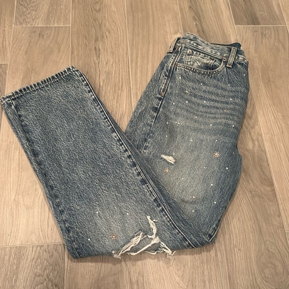 Pistola Women’s Blue Straight Jeans With Rhinestones Size 27 - Picture 1 of 8